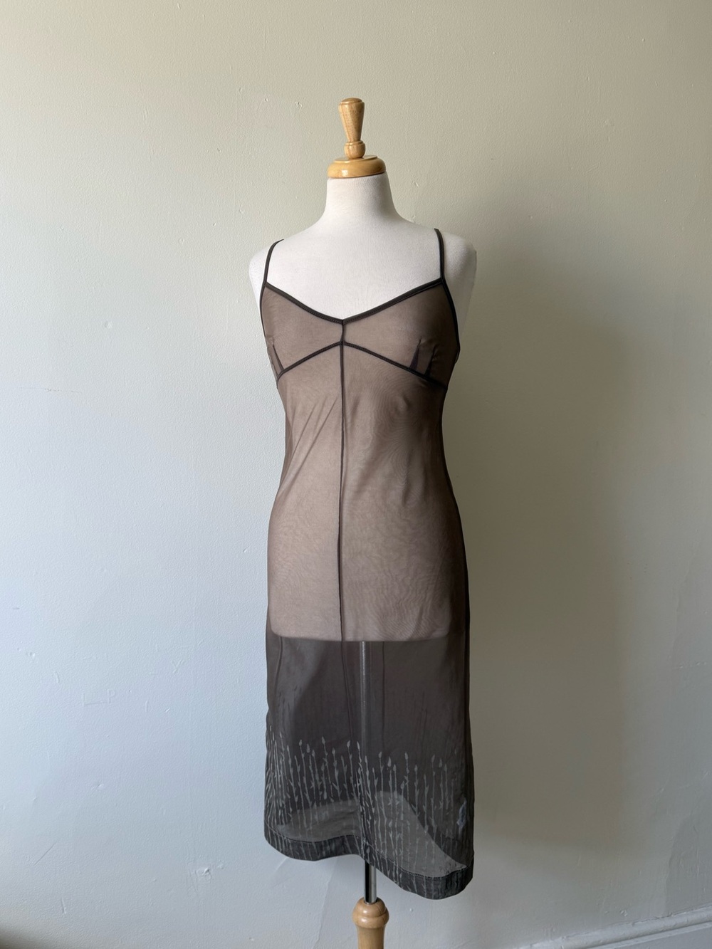 zarabasic Y2K Sheer Mesh Slip Dress Brown Size M